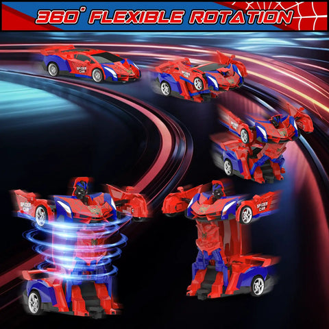 Transforming RC Cars For Kids Ages 3 To 12 That Turn Into Robots, 2.4Ghz Remote, showing one button deformation and 360 rotation.