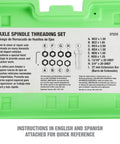 Axle Spindle Rethreading Tool Kit for Damaged Threads with Metric and SAE Chasers, instructions on green case