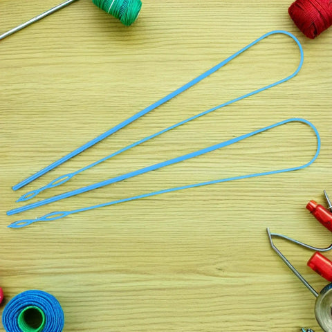 5-Piece Portable Drawstring Threader Tool Set With Multisize Big Eye Threading Rods For Fast String And Elastic Insertion On The Go, Quick Cord Replacement Kit For Pants Jackets And Garments, blue plastic
