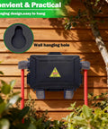 Compact Outdoor Electrical Box With Clear Waterproof Shield And Weatherproof Cord Cover for Four Cable Entries Fits 12 14 16 Gauge Cables Up To 15mm Black One Piece Perfect For Patio Garage Yard And Outdoor DIY Projects mounted on wooden wall outdoors.