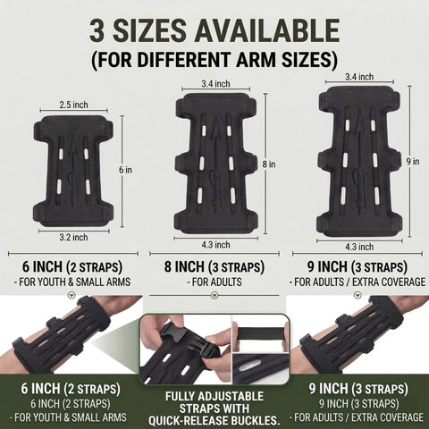 Ultra Breathable Archery Arm Guard For Compound And Recurve Bow With Two Or Three Adjustable Elastic Straps in 6, 8, 9 inch sizes
