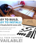 Top Shelf Queen Size Vertical Murphy Bed Kit showcasing gritty American made steel build with assembly instructions and hardware.