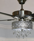 Drop Dead Gorgeous 52 Inch Crystal Chandelier Ceiling Fan With Integrated LED Lights and Smooth Airflow Featuring Satin Nickel Finish Plus K9 Hanging Crystals close-up view