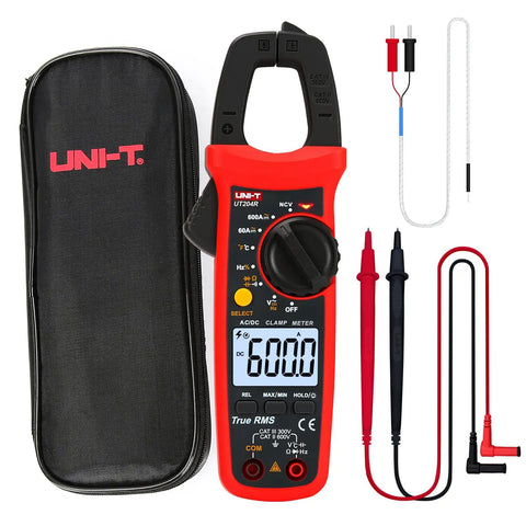UT204R Digital Clamp Meter With Auto Ranging, True RMS, 6000 Counts, with carry case and probes shown