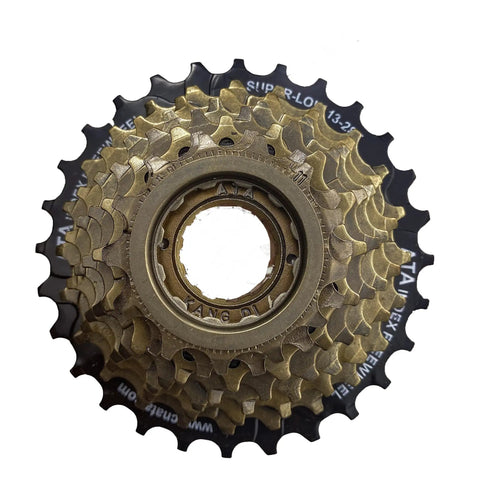 8 Speed Freewheel 13-28T Screw-On Replacement Part For Most Bikes Black And Brown Finish Close-Up View