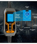 Road Ready Portable EV Charger With Type 1 J1772 Adapter Plug And Play Design Thirty Two Amps Seven Kilowatts display showing charging details.