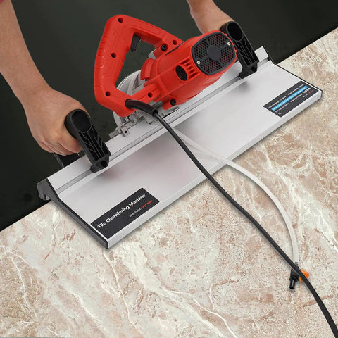 Heavy Duty Electric Tile Bevel Cutter And Chamfering Tool 1200W Motor 13000Rpm Pro Grade cutting through tile with red handle.