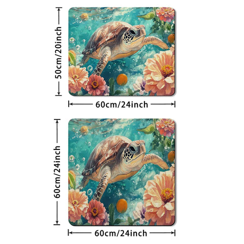 Oceanic Wildlife Washer And Dryer Top Protector Mat With Waterproof PU Leather And Anti Slip Rubber Backing Spill Proof Dust Cover For Laundry Room 20x24 Inches Durable Keepin It Clean featuring a sea turtle and flowers design.