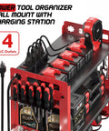 Power Tool Organizer Wall Mount With Charging Station And Storage Rack, 3 Tier Heavy Duty Metal Tool Rack With 4 Drill Holders