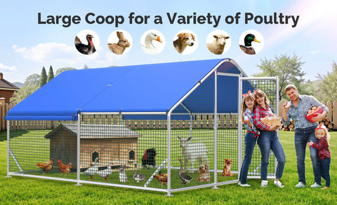 Top Notch Heavy Duty Chicken Coop Run With Thick Hardware Cloth For 20 Chickens, featuring spacious outdoor cage and waterproof cover.
