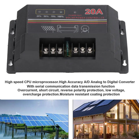 20 Amp 12 Volt Solar Discharge Controller With High Speed CPU Microprocessor And Multiple Protections For Solar Power Systems Street Lights And Ships Data Transmission Ready For Installation, front view