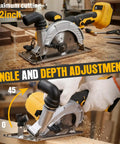 Heavy Hitter 6 Inch Cordless Circular Saw Featuring Brushless Motor 20 Volt Battery Compatible with cutting depth adjustments.