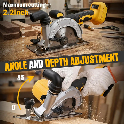 Heavy Hitter 6 Inch Cordless Circular Saw Featuring Brushless Motor 20 Volt Battery Compatible with cutting depth adjustments.