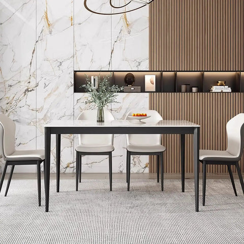 Hella Sturdy Metal Table Legs, Heavy Duty Square Steel Base, Adjustable Height Desk Stand, set with white chairs in modern dining setup.