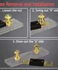 Illustration of Three Pack 300 Amp ANL Fuse Holder Block For Car Audio With 0 2 4 8 Gauge Wiring Includes 300A ANL Fuses And Box Swing Out Design