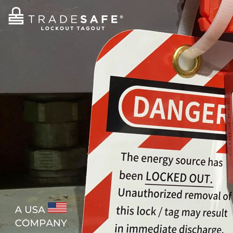 Heavy Duty Lockout Tagout Tags With Nylon Zip Ties Osha Compliant Danger Do Not Operate Signs on equipment with warning message.