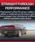 Flow FX Chambered Muffler For Modern Trucks And Muscle Cars 3 Inch Center In 3 Inch Center Out rear view on a road