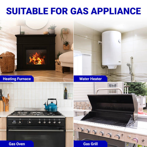 BlueStars upgraded thermopile collage for gas appliances: fireplace, water heater, oven, grill.