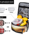 Image showing open Insulated Lunch Tote With Detachable Handle For Work And Travel, Leakproof Reusable Cooler Bag with fruits and containers