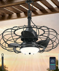 20 Inch Black Outdoor Ceiling Fan With Light And Remote App Control Three Color Temperatures Six Speed Options IP65 Waterproof Gazebo Hanging Fan For Patio Porch Garage Canopy