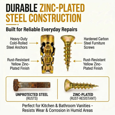 Short 6x14mm Expansion Screw Set For DIY Cabinet Hinge Repairs And Wood Fixes, Metal Anchor Screws, zinc-plated steel construction