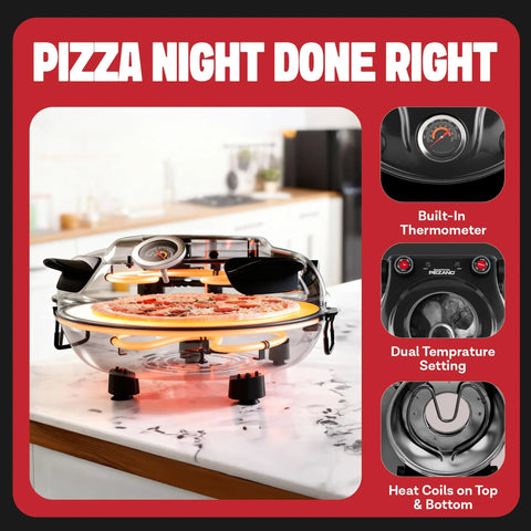 14 Inch Electric Indoor Pizza Oven With Stone For Crispy Crust Pizza Heats To 800F And Cooks In Under 6 Minutes on a countertop