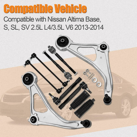 Front Suspension Kit For Nissan Altima 2013 2014 10 Piece Replacement Front End Parts Set Designed To Restore Ride Comfort Handling And Stability With Quality Components For A Smooth Confident Drive. compatible parts laid out