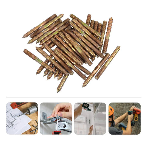Double Headed Hanger Bolts Self Tapping Screws For Furniture And Wood Joints, Carbon Steel, Corrosion Resistant Golden Hardware, 50 Pcs