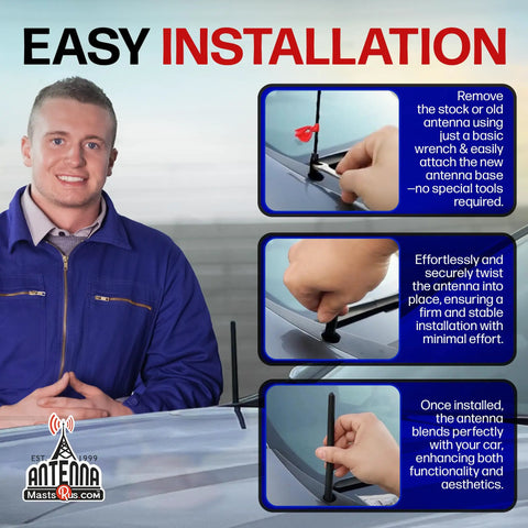 Chevrolet Silverado 1500 Short Rubber Antenna Six And Three Quarters Inch No Fuss Car Wash Proof Durable EPDM Rubber Internal Copper Coil For Stronger Reception Upgrade For Two Thousand Six To Two Thousand Twenty Six Models installation steps.