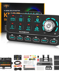 8 Gang Switch Panel with Rotary Knob and RGB Backlit Control for truck, boat, marine, off road applications, with accessories
