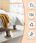 Hella Smooth Five Inch Felt Furniture Sliders sturdy eight piece round movers under a bed with yellow blanket on top.