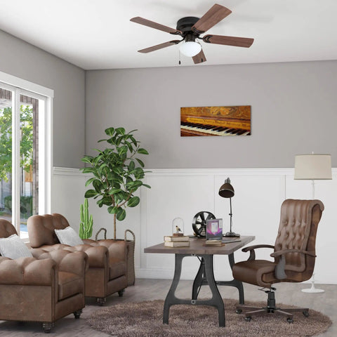 42 Inch Indoor Ceiling Fan With Light LED Flush Mount 5 Blades Bronze Finish in living room, light cherry and maple brown blades