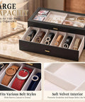 Premium Two Tier Black Belt Organizer With Spacious Drawer For Bedroom Closets To Keep Your Threads And Bling Neatly Sorted Without Stress, showing belts in a clear lid storage box.