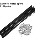 Beefed Up 40 Pcs 14G Bicycle Spokes 286mm Length With Nipples Kit showing black spokes and silver nipples