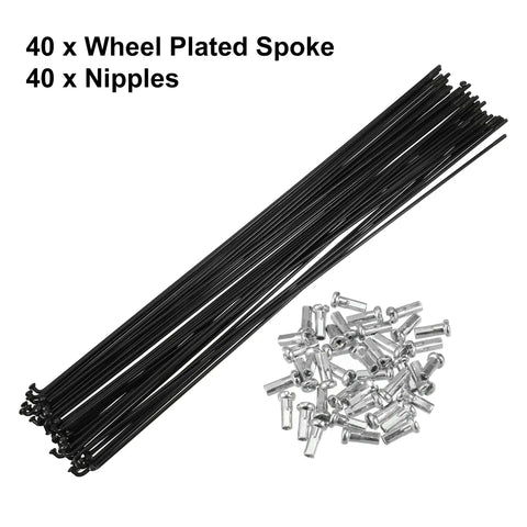 Beefed Up 40 Pcs 14G Bicycle Spokes 286mm Length With Nipples Kit showing black spokes and silver nipples