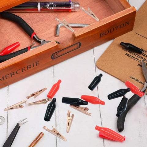 Pro Grade Copper Alligator Clips Set 35mm Insulated Crocodile Clips with red and black covers for DIY projects