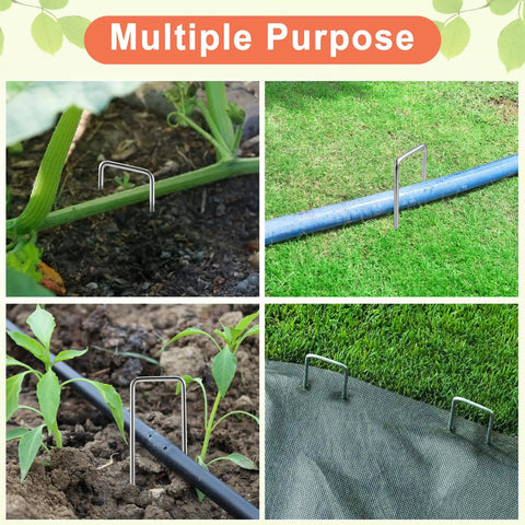 Six Inch Galvanized Landscape Staples With Gasket Caps 100 Pack U Shaped Pins For Irrigation Tubing Lawn Fabric