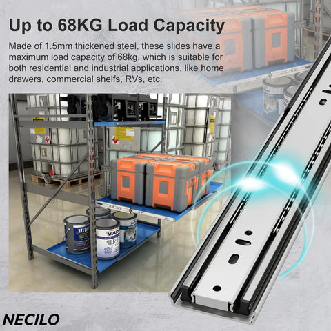 Heavy Duty Drawer Slides Without Lock Full Extension Ball Bearing 150 Lb Capacity Side Mount Rails 30 Inch Pair in workshop storage