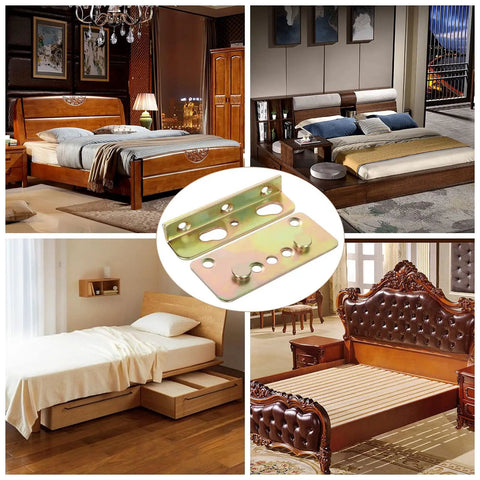 Heavy Duty Bed Rail Brackets Kit For Wood Frames, showcasing rust proof steel fittings and plates for headboards.