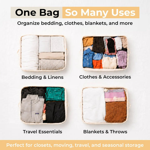Top Notch Canvas Storage Bags With Heavy Duty Zipper. Thick Breathable Comforter And Quilt Organizer For King Queen Beds. Four Solid Handles And Viewing Window. Hella Roomy Linen Sack For Sheets, Blankets, Dorm Essentials, And Closet Cleanup.