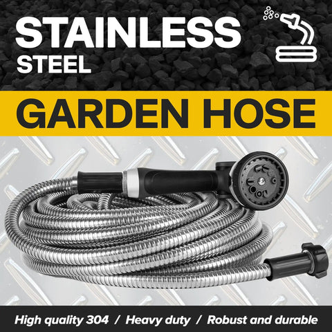 Built To Last Tough As Nails Stainless Steel Garden Hose 100 Feet With Sprayer And Nozzle Flexible Lightweight Water Hose