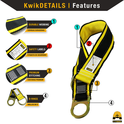 Gibbon Grip 6 Ft Heavy Duty Safety Anchor Cross Arm Strap with durable webbing, safety labels, premium stitching, D-rings