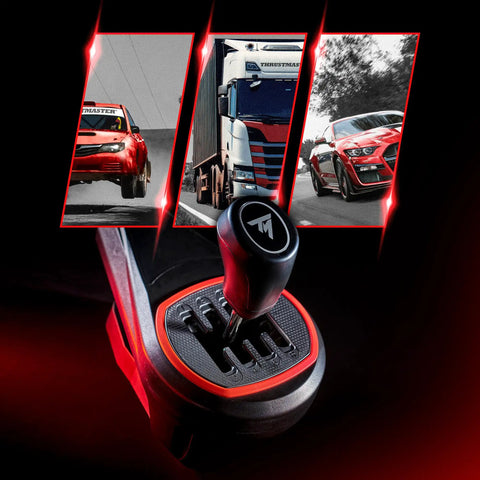 Badass H Pattern Sim Racing Gear Shifter With Seven Plus Reverse Gears For Real Manual Transmission Feel, showcasing shift knob and gears.