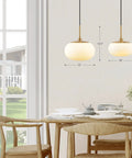 Big 12 Inch Opal Glass Pendant Light With Antique Brass Finish For Living Room And Kitchen Island, Warm Diffused Glow