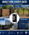 4 Pack Weld On Butterfly Hinges Heavy Duty Gate Hardware Solid Steel shown on various gates and a warehouse door.