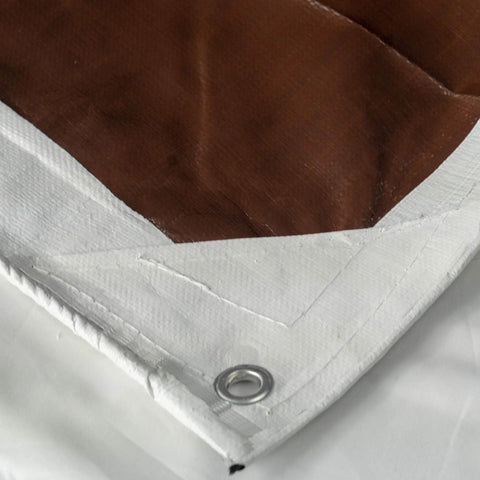 Corner detail of Tough As Nails Waterproof Reversible Tarp 12 By 24 Feet Thick 14 Mil Industrial Grade Tarp With Double Reinforced Corners