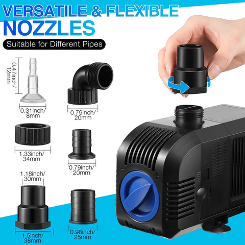 1600GPH Submersible Water Pump For Ponds And Aquariums With 100W Motor Easy Setup Waterfall Fountain Pump Kit with various nozzles