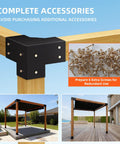 Heavy Duty 4x4 Pergola Brackets Kit for DIY Wood Projects with screws and installed pergola views