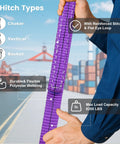 Person holding Purple 6 Foot By 1 Inch Multifunctional Heavy Duty Lift Sling Web Strap With Five Inch Diameter Reinforced Loops