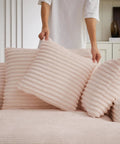 Person arranging pillows on 66 Inch Oversized Plush Corduroy Chaise Lounge Chair No Assembly Sleeper Style Boneless Chair For Bedroom Full Body Reclining Lounger Kickback Ready To Lounge Napping Side Sleeping Reading And Everyday Relaxation